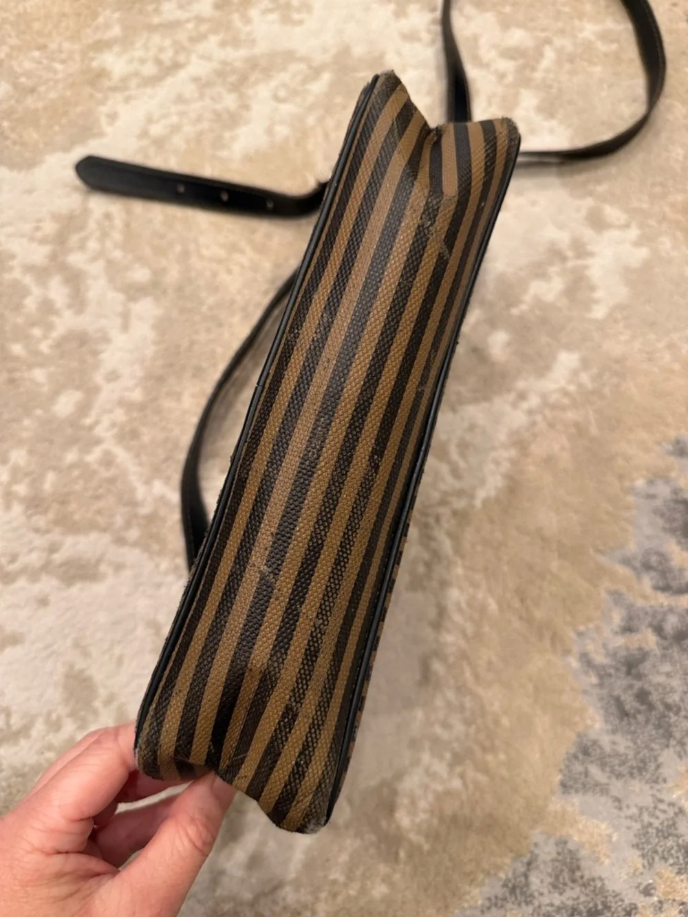 Vintage Fendi Brown and Black Striped Messenger Crossbody - Picture 5 of 14